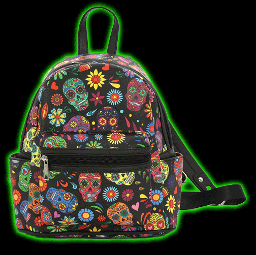 Floral Sugar Skull Head Collage Mini Backpack